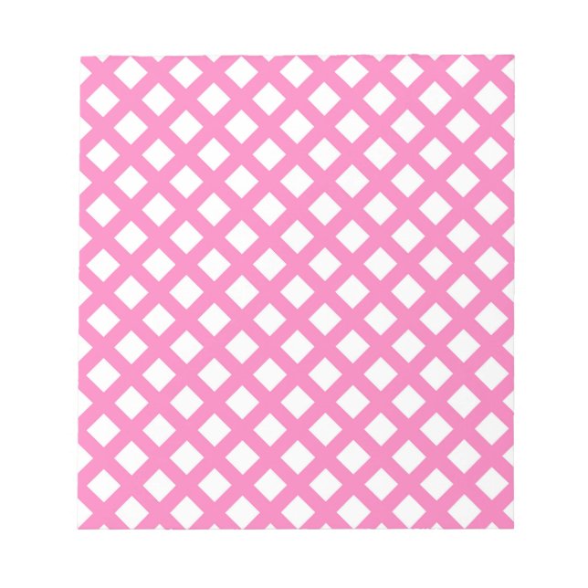 Bloco De Notas Padrão de diamante xadrez rosa e branco (Frente)