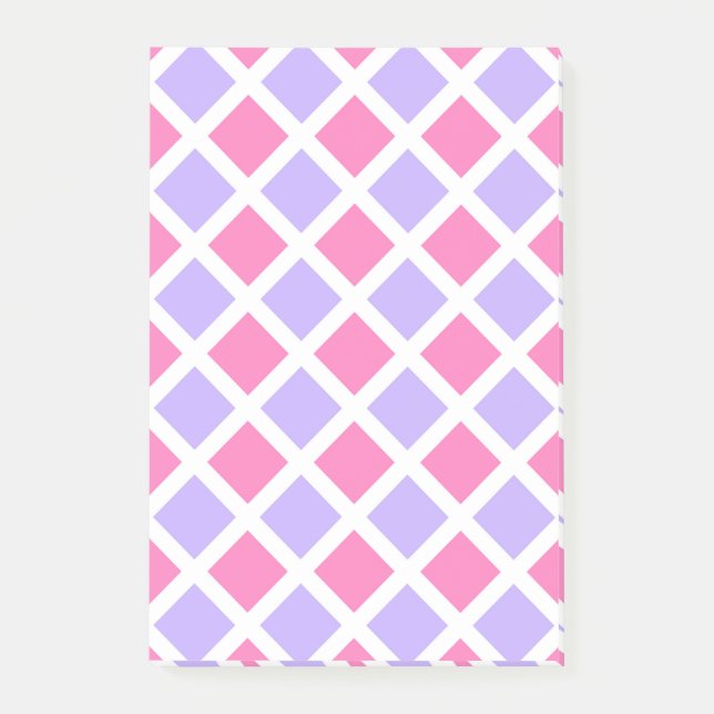 Bloco De Notas Padrão de Diamante Xadrez Rosa Roxo (Frente)