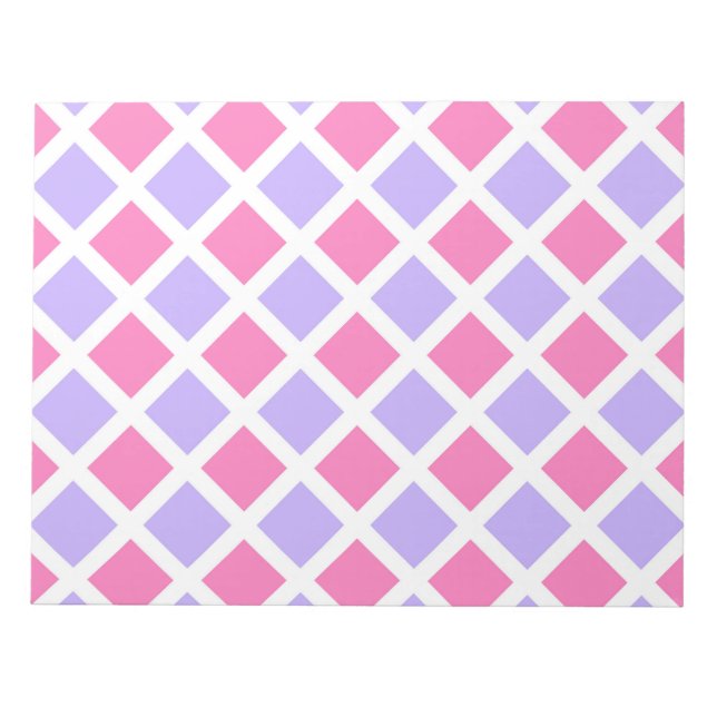 Bloco De Notas Padrão de Diamante Xadrez Rosa Roxo (Frente)
