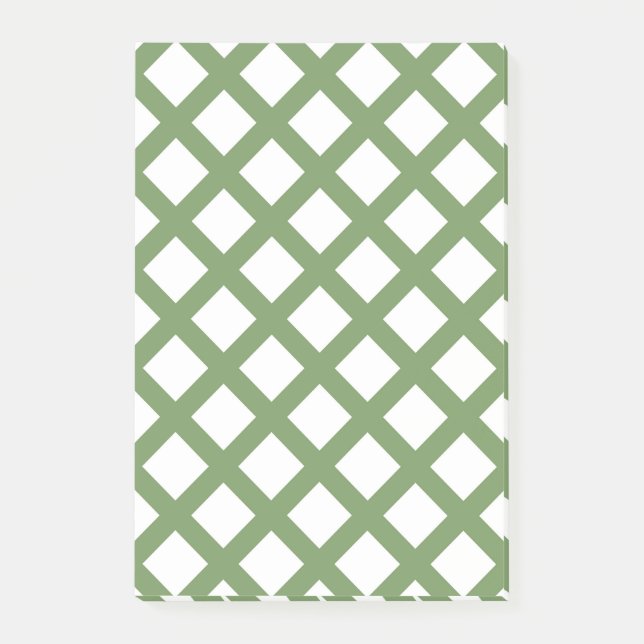 Bloco De Notas Padrão de Diamante Xadrez Verde Branco (Frente)