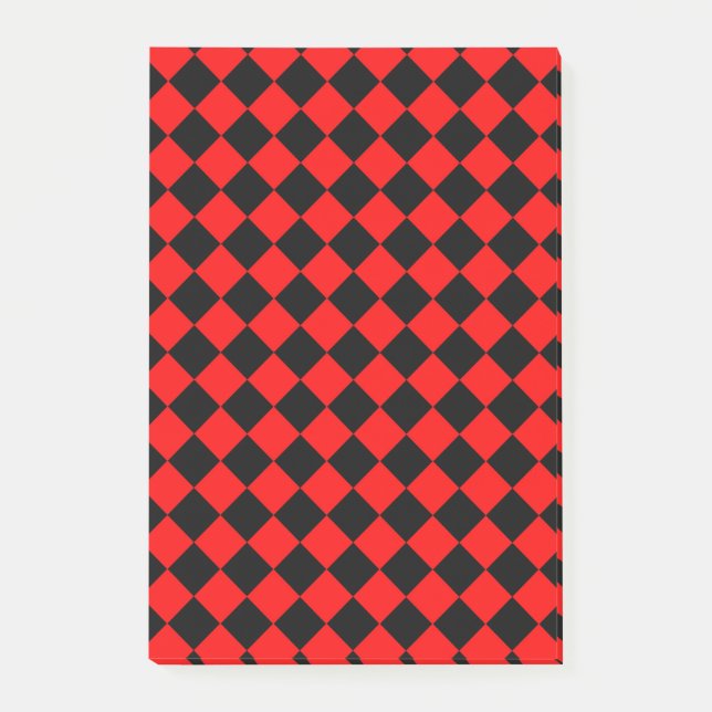 Bloco De Notas Padrão de Diamante Xadrez Vermelho e Preto (Frente)