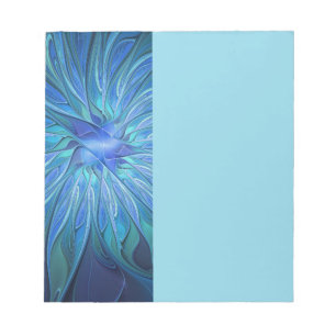 Bloco De Notas Padrão de Fantasia de Flor Azul, Arte Fractal Abst