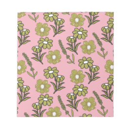 Bloco De Notas Padrão de Flor de Hippie Funky Y2K Retro Rosa Verd