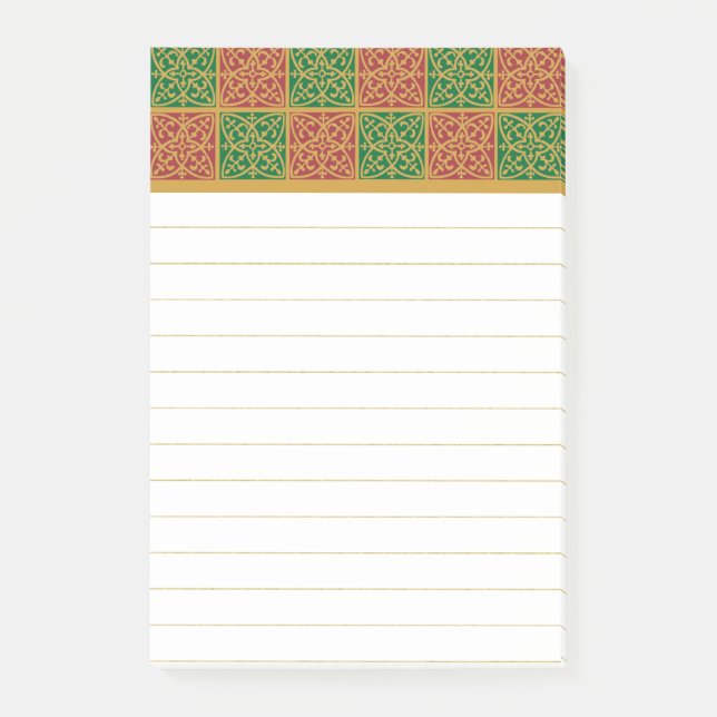 Bloco De Notas Padrão de Flor-de-lis Vermelho e Verde (Frente)