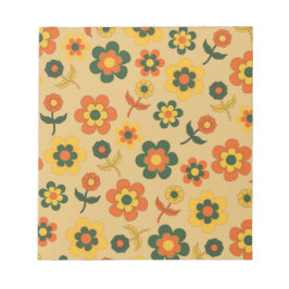 Bloco De Notas Padrão de Flor do Laranja de Imagem Retroativa 70s