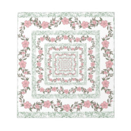 Bloco De Notas Padrão de Flor Y2K 70s - Borda Cor-de-Rosa Verde