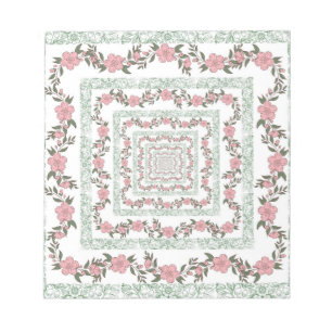 Bloco De Notas Padrão de Flor Y2K 70s - Borda Cor-de-Rosa Verde