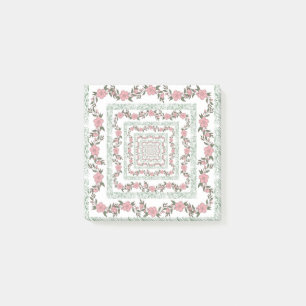 Bloco De Notas Padrão de Flor Y2K 70s - Borda Cor-de-Rosa Verde