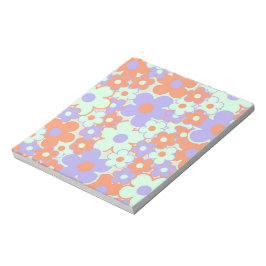 Bloco De Notas Padrão de Flor Y2K 70s - Verso Púrpura Laranja Azu