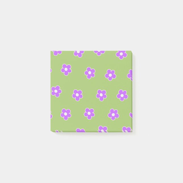 Bloco De Notas Padrão de Flor Y2K Retro Roxo Verde (Frente)