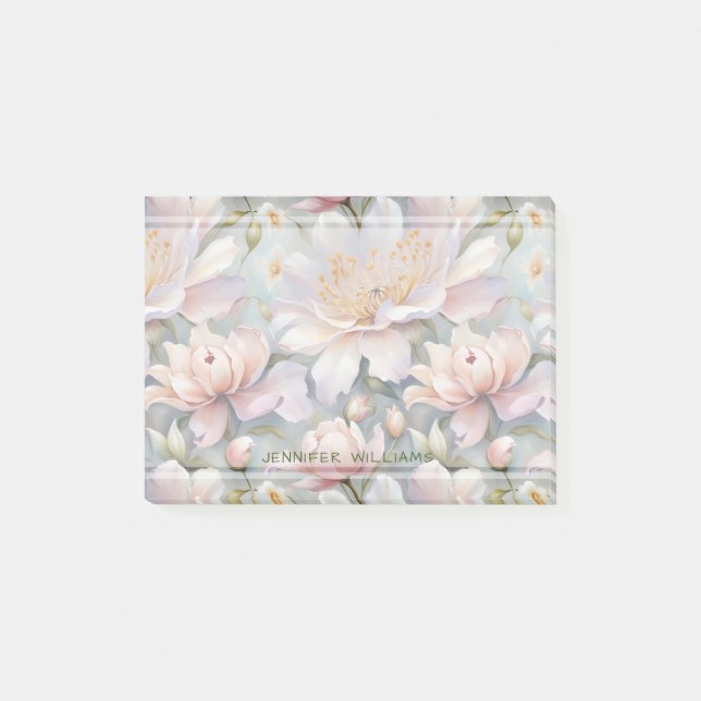 Bloco De Notas Padrão de Flores Bonitas Peônias Floral (Frente)