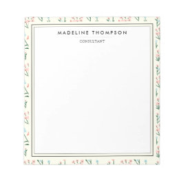 Bloco De Notas Padrão de Flores Rosa Azul Pastel Chic Feminino