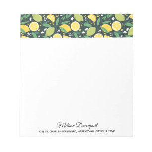 Bloco De Notas Padrão de Fruta de limão e Limões em verde e amare