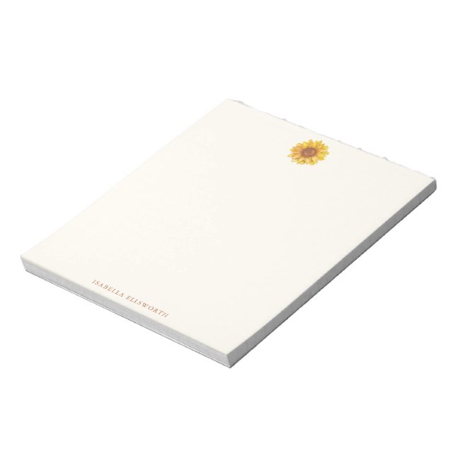Bloco De Notas Padrão de Girassol Aquarela Rústica Personalizado (Invertido)
