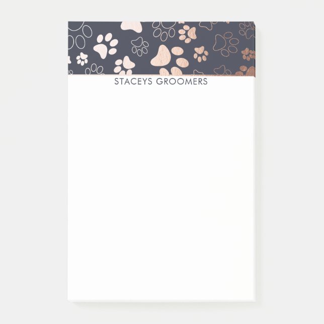Bloco De Notas Padrão De Impressão De rosa Dourado E Marinho Paw (Frente)