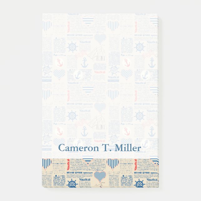 Bloco De Notas Padrão de jornal náutico| Adicione Seu Nome (Frente)