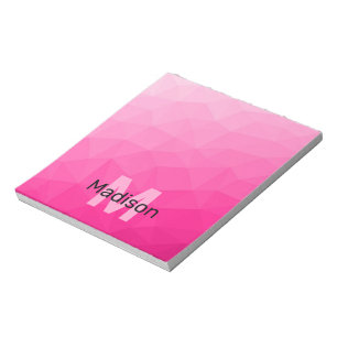 Bloco De Notas Padrão de malha geométrica rosa quente Monograma