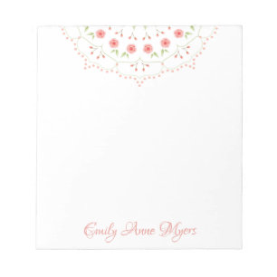Bloco De Notas Padrão de Mandala Chic Mínima Cinza-Rosa-Floral