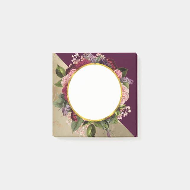 Bloco De Notas Padrão de Mármore Dourado e Flores Burgundy (Frente)