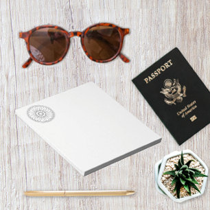 Bloco De Notas Padrão de Medalhão Moderno Monograma e Cinza Rosa