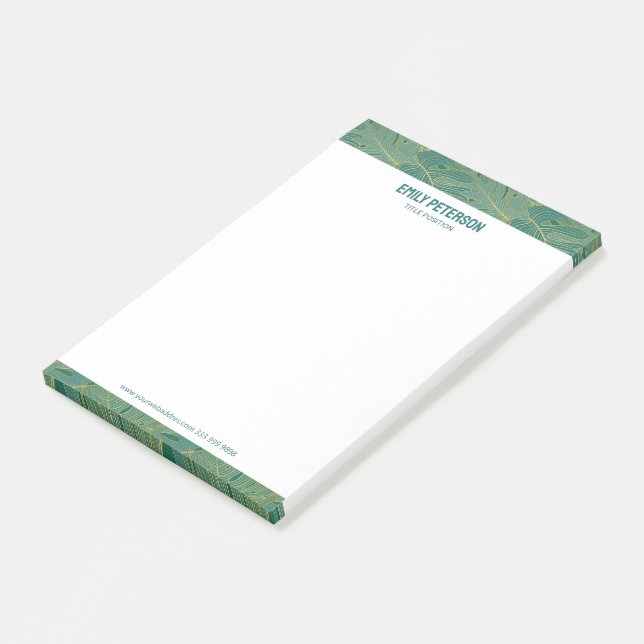 Bloco De Notas Padrão de palmeiras tropicais verdes e douradas (Inclinado)