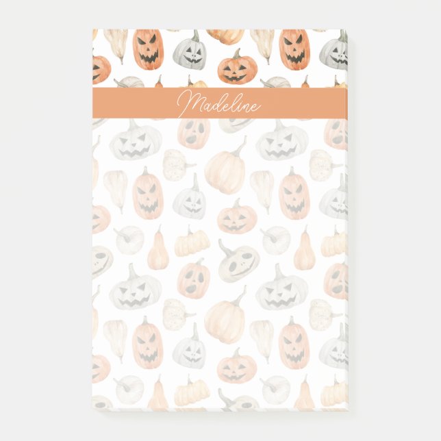 Bloco De Notas Padrão de Pumpkin de Aquarela Divertida (Frente)