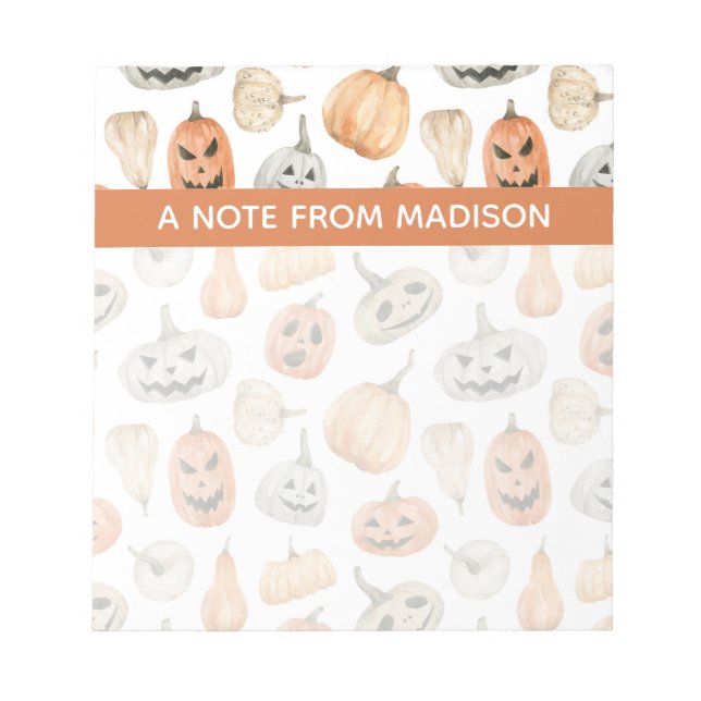 Bloco De Notas Padrão de Pumpkin de Aquarela Divertida (Frente)