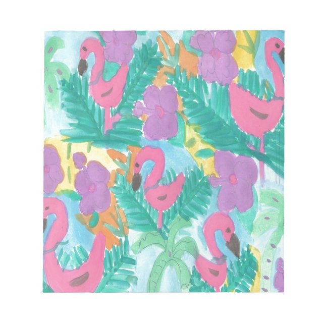 Bloco De Notas Padrão de Selva Tropical Flamingo (Frente)