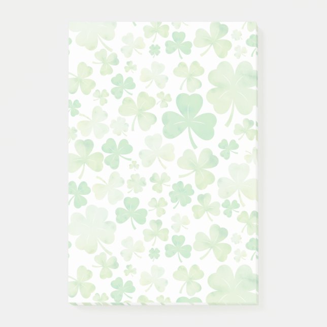 Bloco De Notas Padrão de Shamrock de Aquarela Verde do Dia de São (Frente)
