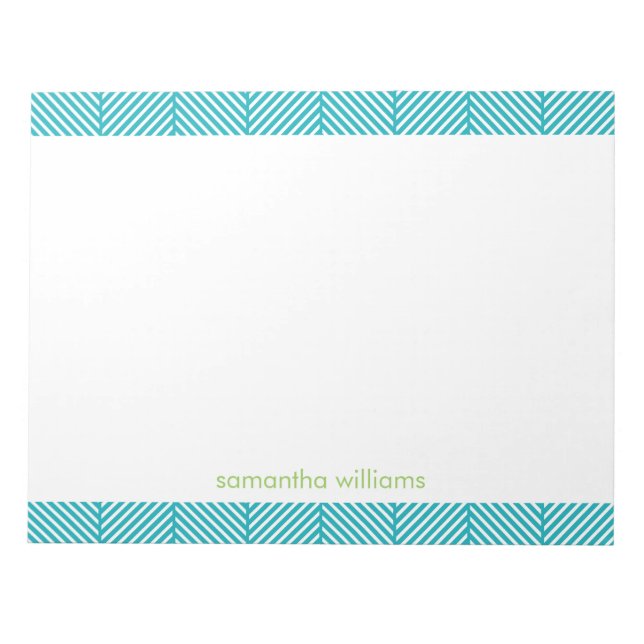 Bloco De Notas Padrão de Stripes de Aqua Herringbone (Frente)