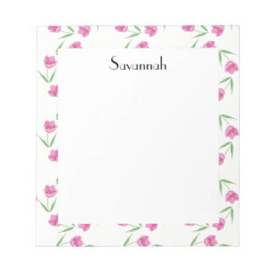 Bloco De Notas Padrão de Tulipas de Aquarela Rosa Personalizado