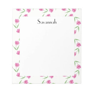 Bloco De Notas Padrão de Tulipas de Aquarela Rosa Personalizado