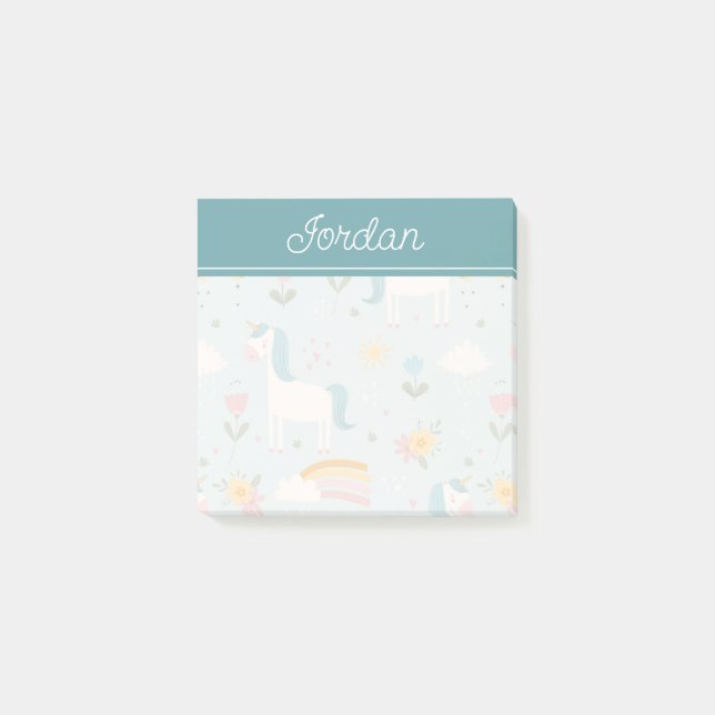 Bloco De Notas Padrão de Unicórnio do Arco-Íris Cute pastel (Frente)