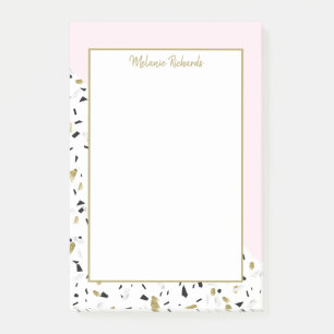 Bloco De Notas Padrão Dourado Marble Terrazzo Rosa-Blush Moderno