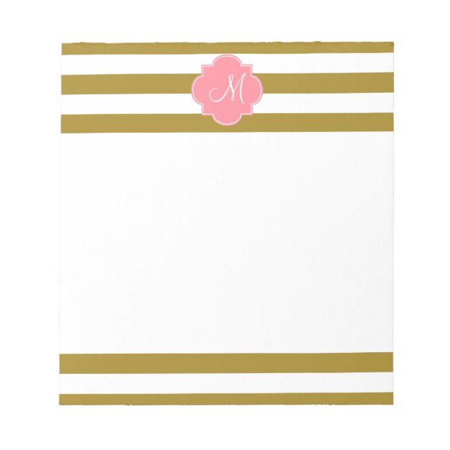 Bloco De Notas Padrão Dourado Metálico Monograma e Riscado Rosa (Frente)