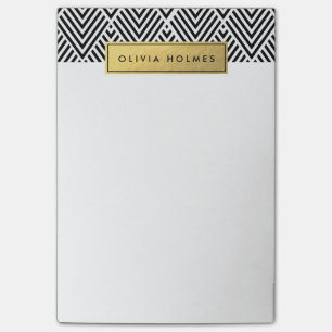 Bloco De Notas Padrão Faux Foil Chevron Preto e Dourado