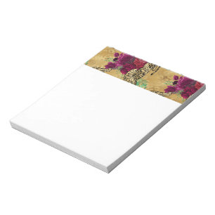 Bloco De Notas Padrão Flor Floral da Rosa vermelha Leopardo Cheet