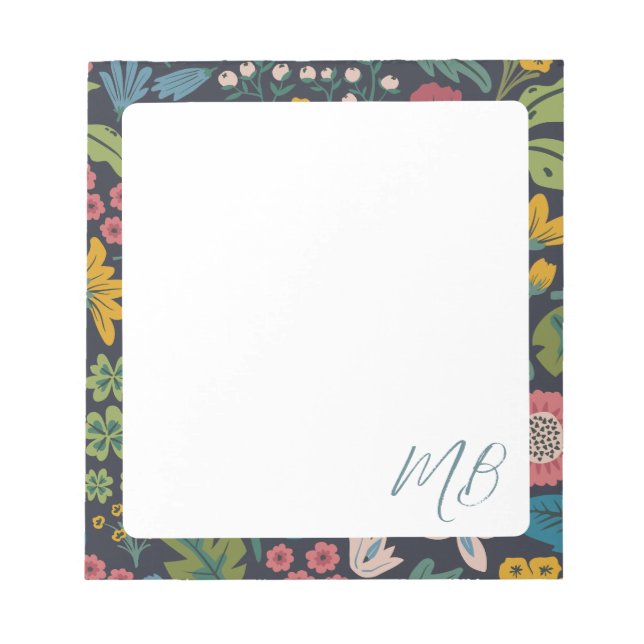 Bloco De Notas Padrão Floral Abstrato Excêntrico Monograma (Frente)