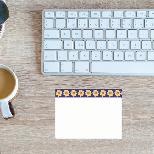 Bloco De Notas Padrão Floral Amarelo Dahlia na Borda Azul (In Situ)