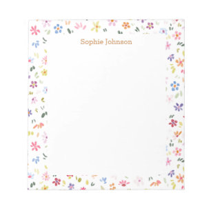 Bloco De Notas Padrão Floral Aquarela Bonito Personalizado