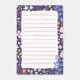 Bloco De Notas Padrão Floral Aquarela Flores Roxo Feminino