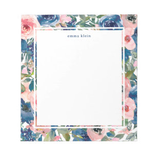 Bloco De Notas Padrão Floral Azul-Marinho Cor-de-rosa feminino