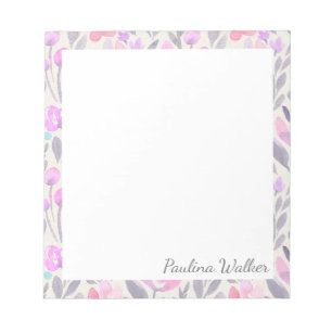 Bloco De Notas Padrão Floral bonito de Aquarela em Nome Lilac