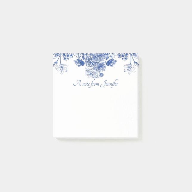 Bloco De Notas Padrão Floral Chinês Azul e Branco (Frente)