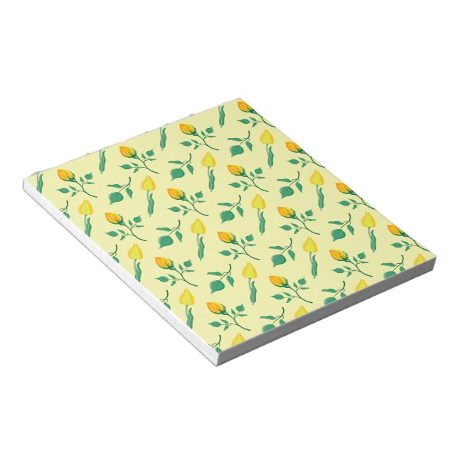 Bloco De Notas Padrão floral com rosa amarela e flores tulipas (Inclinado)