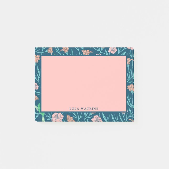 Bloco De Notas Padrão Floral Cor-de-Rosa na moda (Frente)