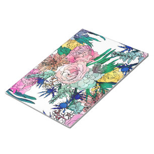 Bloco De Notas Padrão Floral de Aquarela Na moda Colorida