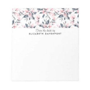 Bloco De Notas Padrão Floral de Aquarela Rosa e Cinza