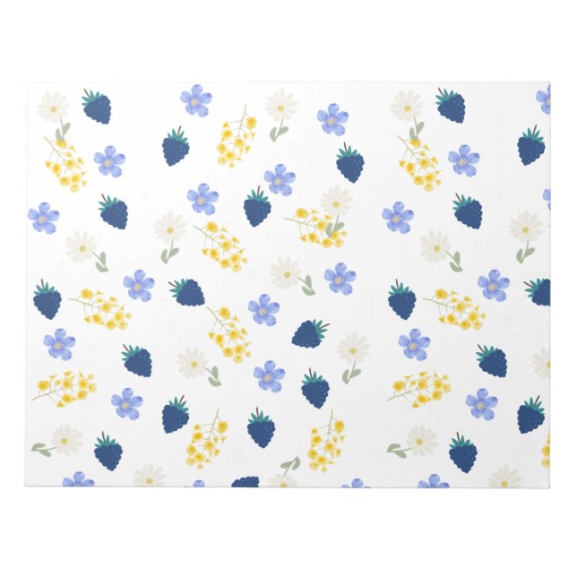 Bloco De Notas Padrão Floral de Flor Silvestre e Amora (Frente)