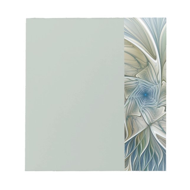 Bloco De Notas Padrão Floral Sonho Abstrato Caqui Azul Fractal (Frente)